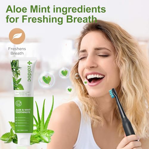Image of ZAlDOC 2-Pack Aloe Mint Toothpaste, Refreshing Mint Flavor, Daily Toothpaste with Activated Charcoal, Formulated with Botanical Extracts, 4.23 oz*2