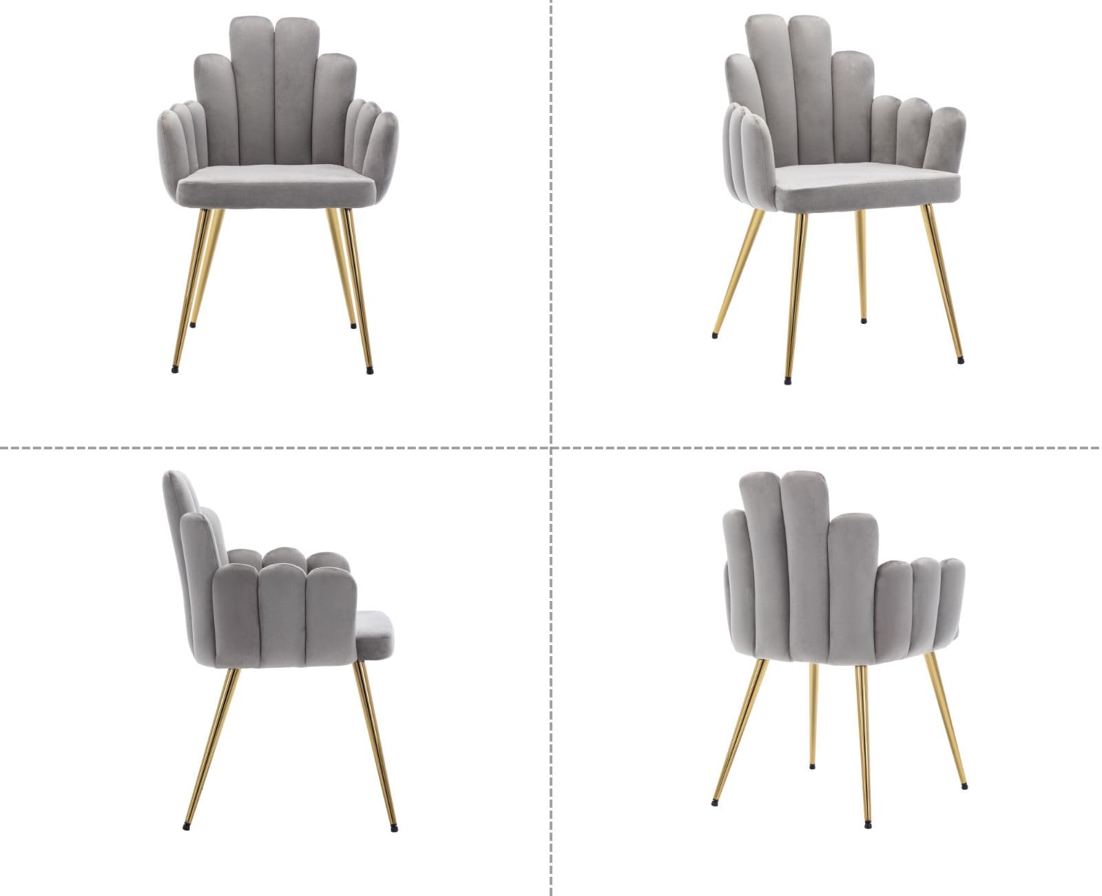 Ya-Home Esszimmerstühle 2er Set, Küchenstühle Samt, Muschel-Design, Grau