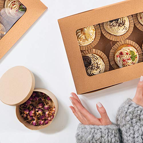 YunKo 15 Pack Bakery Cupcake Boxes with Inserts Bakery Boxes with Window Hold 6 Cupcakes for Party Birthday Guests(Brown)