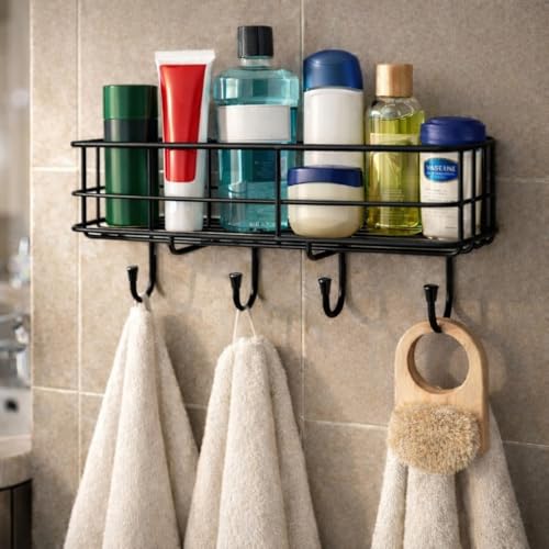 Image of Worthy Shoppee Bathroom Organizer Without Drill | GI Steel Self Adhesive Bathroom Shelf for Wall | Rustproof Wall Mounted Bathroom Stand for Shampoo, Soap & Accessories