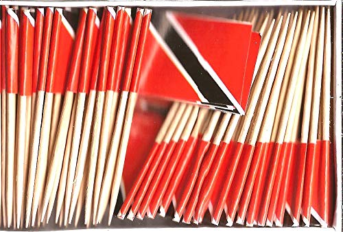 Trinidad and Tobago Mini Country Toothpick Flags, 100 Small International Mini Flag Cupcake Toothpicks or Cocktail Sticks & Picks (Trinidad and Tobago, 1 Box of 100-100 Total Toothpicks)
