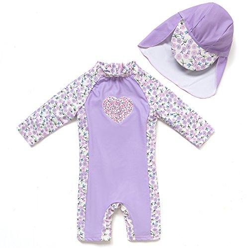 Baby Girls Toddler One Piece Swimsuit Long Sleeve UPF 50+ Sun Protection (Pale Purple, 3-6 Months)