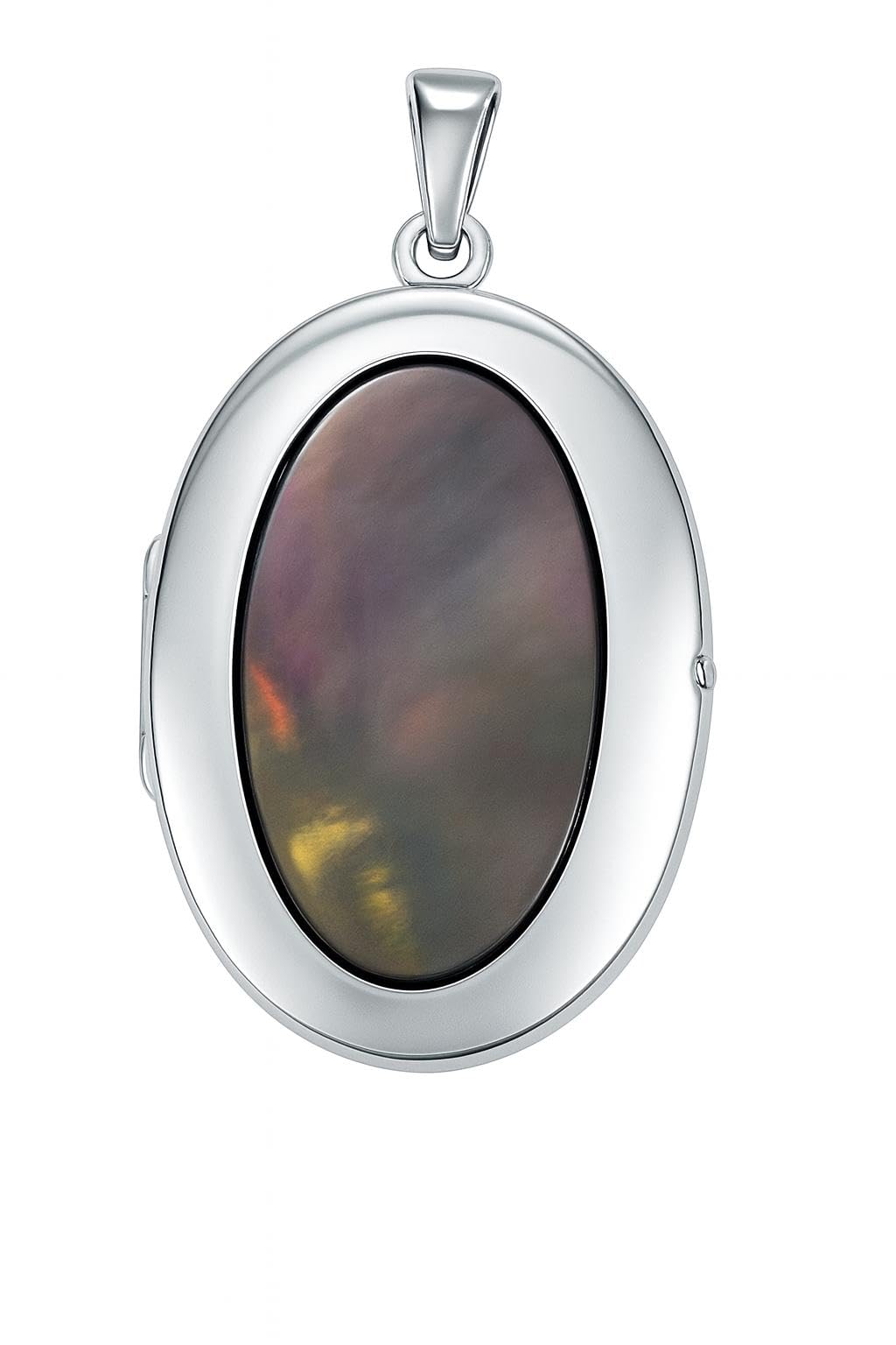 Generisch 925 Silber Damen Anhänger Medaillon 30 * 20 mm oval mit Perlmutt Foto zum Öffnen