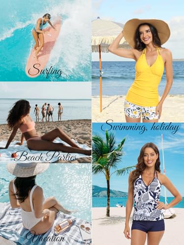 SERENYOU Tankini Swimsuits for Women Two Piece Bathing Suit Women's Swimwear V Neck Halter Tummy Control Tankini Top with Boyshorts Set Black L - Image 7