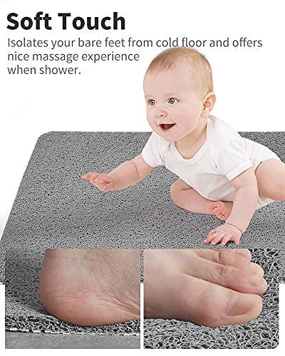 Non Slip Shower Mat, Comfortable Bath Mat For Textured Surface,Quick Drying Easy Cleaning Shower Floor Mat For Wet Area,Without Suction Cups Grey 24 X 24 #TOP1