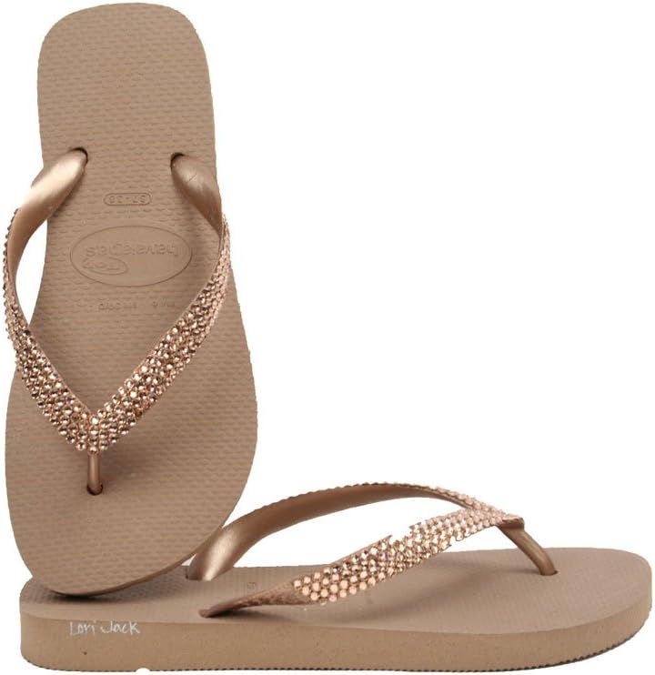 Lori Jack Swarovski Crystal Flip Flops (37/38, Champagne/Lt Peach)