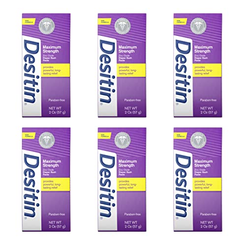 Image of Desitin Maximum Strength Baby Diaper Rash Cream with 40% Zinc Oxide for Treatment, Relief & Prevention, Hypoallergenic, Phthalate- & Paraben-Free Paste, Travel Size, 2 oz (Pack of 6)
