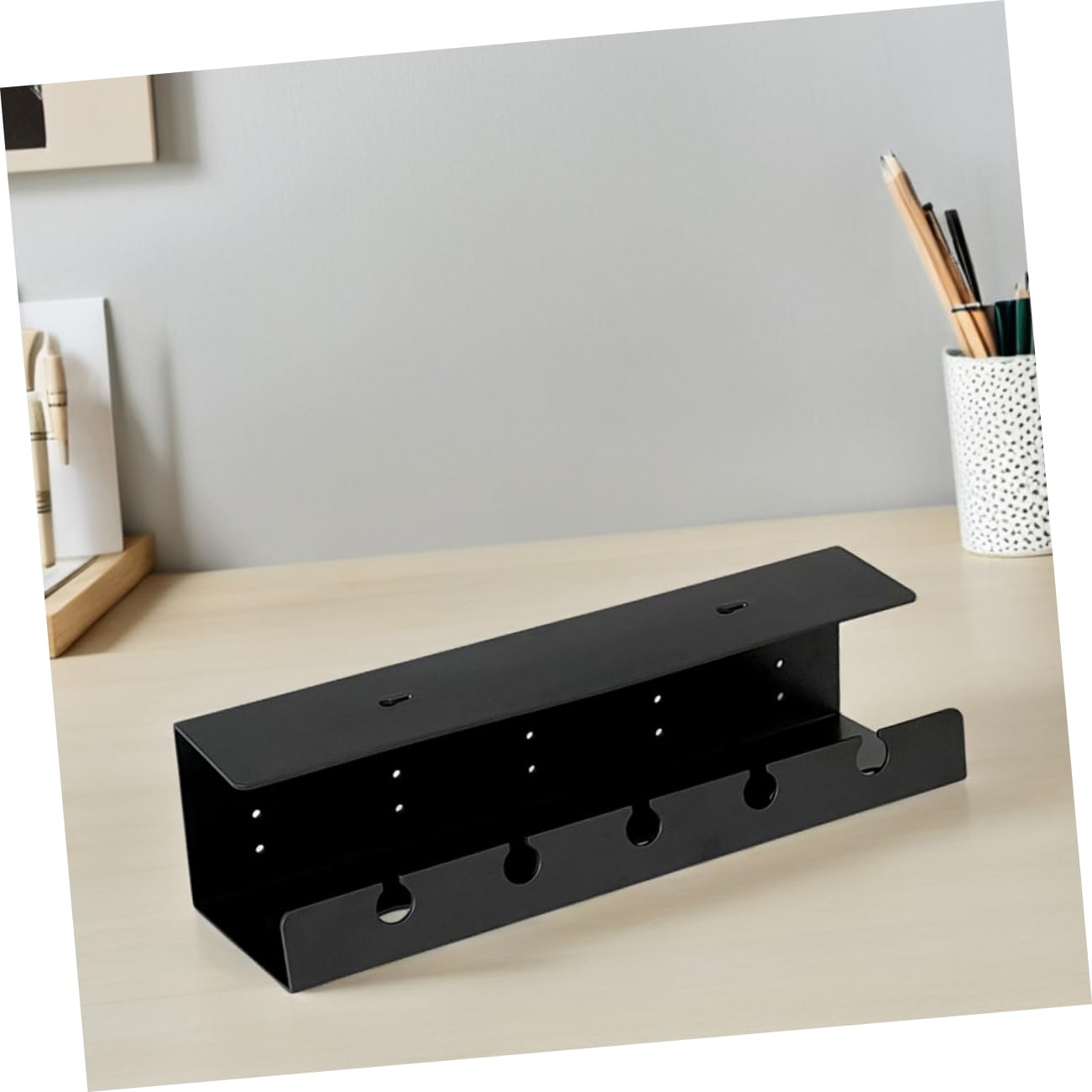 Organizzatore Cavi Scrivania Sotto Tavolo, Ps Nero, 2 Pezzi | Grande Capienza, Slot e Scomparti, Installazione senza Fori, per Studio e Area Computer