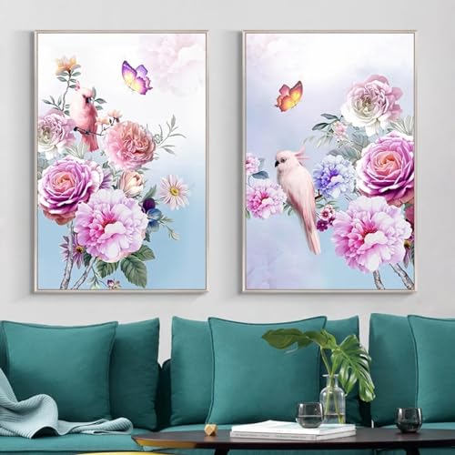 Décoration d'intérieur avec peinture sur toile de fleurs roses de 80x110cm