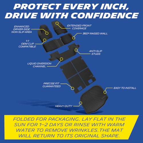 Image of Michelin Vehicle Mats for 2011-2014 Ford Explorer 7 Seats (9 Piece) | Floor & Trunk Mat Set, Custom Fit, All-Weather TPE Liner, Front & 2nd & 3rd Row Floor Mats /Trunk /Backrest, Not Fit 6 seats