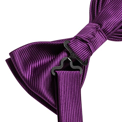 Image of Hi-Tie Mardi Gras Bow Ties for Men Deep Purple Pre-Tied Pocket Square Lapel Pin Cufflinks Mens Bowtie Sets for Wedding Formal Party