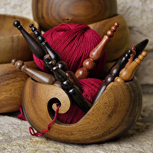 Image of Furls Handmade Wooden Yarn Bowl for Knitting and Crochet in Teakwood (Large (7 inch x 7 inch x 5 inch))