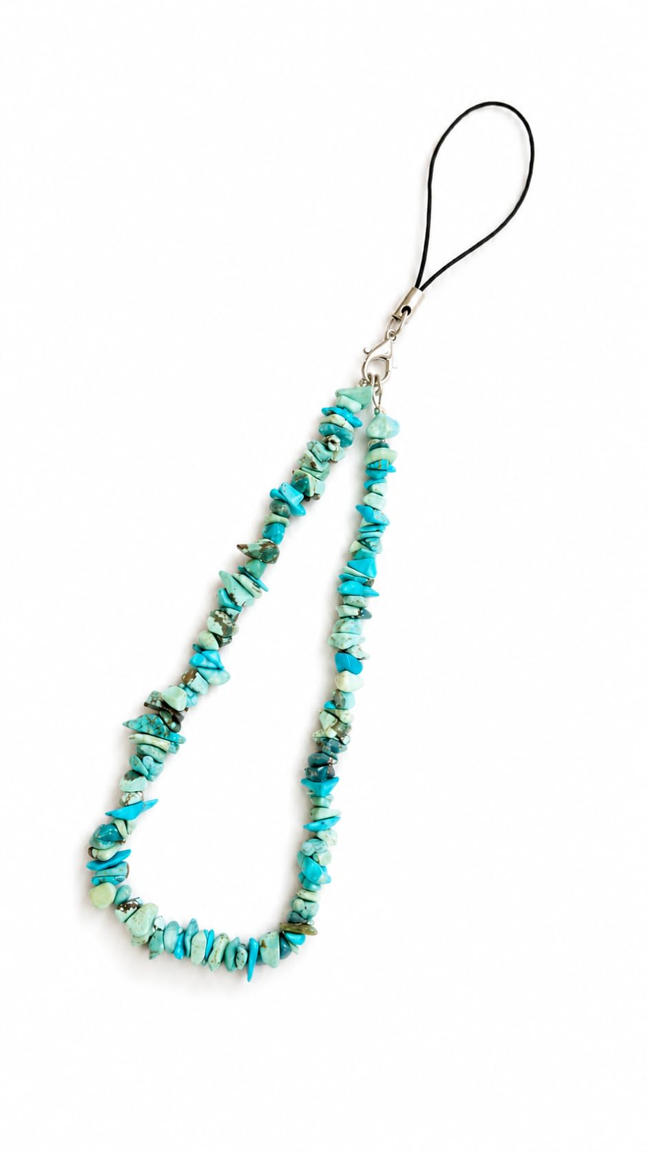 Stone and Pearl Raw Turquoise Phone Charm, Handmade Beaded Phone Strap Wrist Strap, Crystal Mobile Chain, Bag Charm, Keychain Charm, Silver-Plated-image-40