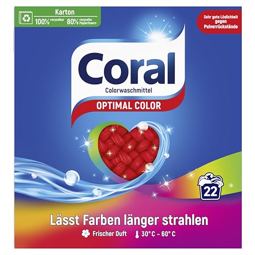 Coral Waschpulver Optimal Color effektives Colorwaschmittel für länger strahlende Farben 4x 22 WL