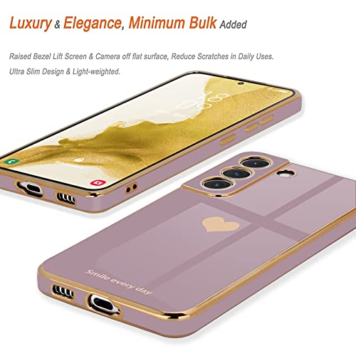 Teageo For Samsung Galaxy S22 5G Case For Women Girl Cute Love-Heart Luxury Bling Soft Back Cover Raised Full Camera Protection Bumper Silicone Shockproof Phone Case For Galaxy S22 5G, Lavender #TOP3