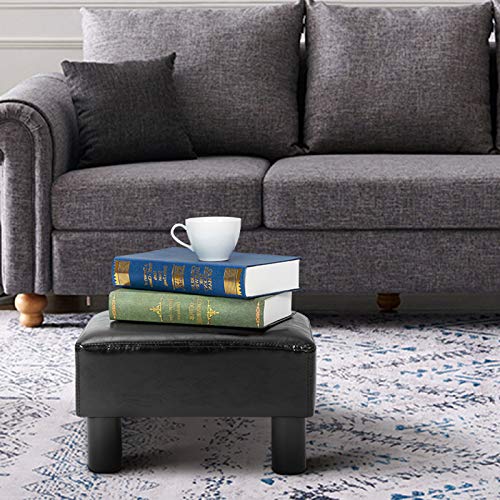ECOTOUGE Small Foot Stool Ottoman PU Leather Foot Rest for Chair Low Ottoman Modern Rectangle Seat Chair Footstool, Black