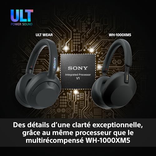 Sony ULT Wear - Casque sans Fil Bluetooth avec ULT Power Sound, Basses Profondes, réduction de Bruit, qualité d'appel Claire, jusqu'à 30 Heures d'autonomie de la Batterie, iOS et Android - Noir