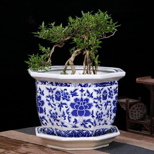 青と白の磁器植木鉢 ヴィンテージ装飾 青と白の磁器植木鉢 大型鉢植え 陶器 オフィス装飾 青と白のプランター 31*22cm