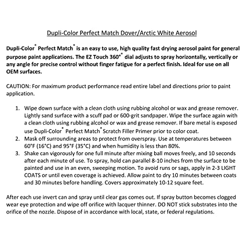 Image of Dupli-Color Perfect Match Premium Automotive Paint, Arctic White, 8 oz