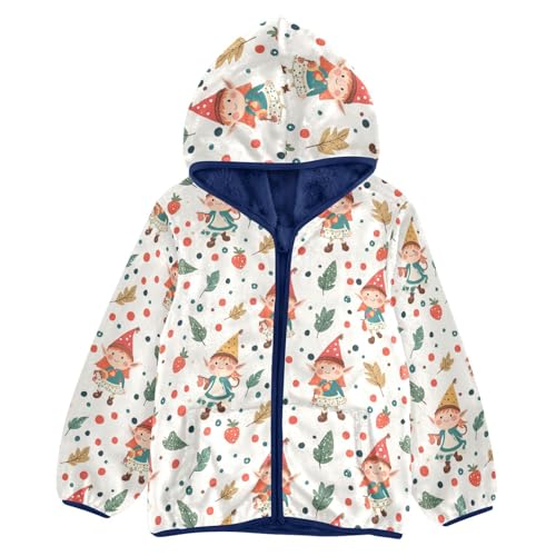 Cute Elves and Polka Dot Girls Fleece Jacket Girls Fall Jacket Boys Coats Zip Up Hoodie Children Sherpa Warm Outerwear 2-10T