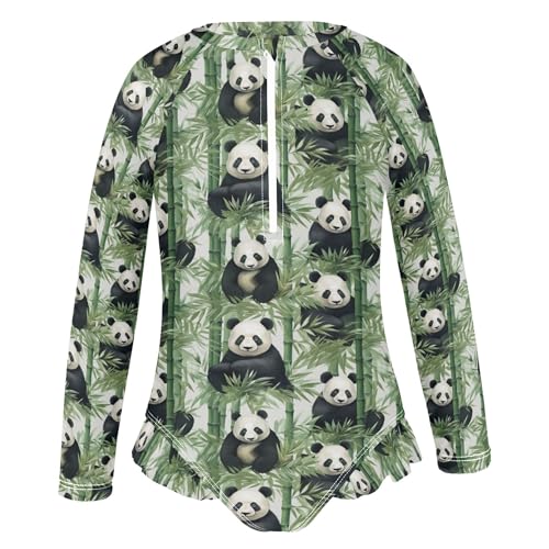 Panda Animal Bamboo Girls Long Sleeve Rashguard Swimsuit UV Protection One-Piece Swimwear Bathing Suit B04027652