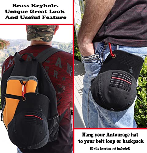 Image of Antourage American Flag Unisex Baseball Hat for Men and Women | USA Flag Mesh Snapback Flat Visor Cap + 2 Patriotic Patches