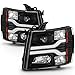 AKKON - For GMT900 Chevy Silverado Pickup Truck Dual LED Tube DRL Black Projector Headlights Pairs Lamps