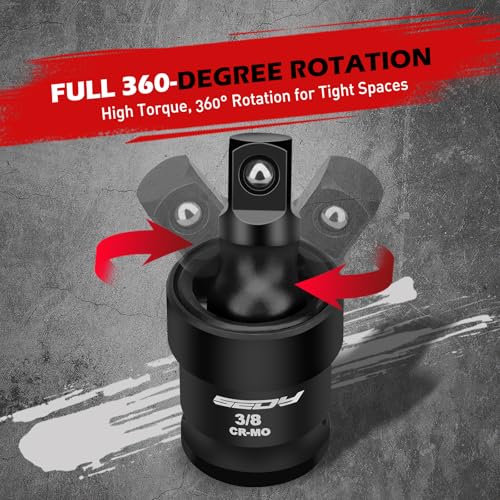 Image of Impact Universal Joint-Socket Swivel Set: 3-Piece 1 /2 inch, 3 /8 inch, 1 /4 inch Flexible Socket Swivel Set Premium CR-MO Steel U Joint Adapter Wobble