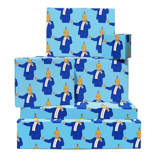 CENTRAL 23 Donald Trump Wrapping Paper - 6 Sheets Of Birthday Gift Wrap - Trump Dancing - Funny Wrapping Paper For Men Women - Blue - Recyclable