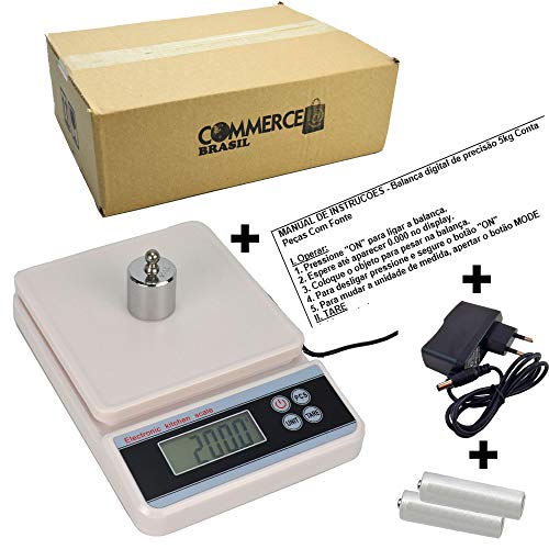 Balança Digital Precisão 5 kg Conta Peças com Fonte Branco CBRN11988