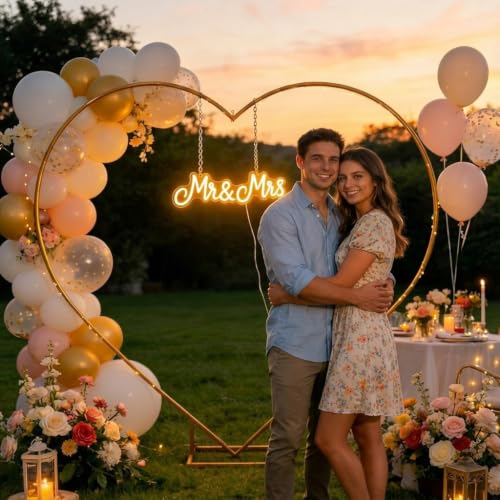 Image of ORTIZA Heart Shaped Balloon Arch Frame Stand, Metal Wedding Backdrop Hoop, Freestanding Romantic Photo Booth Frame Balloon Garland Decorations for Weddings, Anniversaries, Party, 6.6x6.6ft