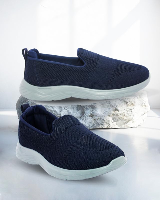 Image of WalkLine Women's Slip-On Walking Shoes | Lightweight Knitted Mesh Casual Sneakers | Soft PU Sole Comfortable Loafers | Breathable Running, Gym, Travel Shoes for Women