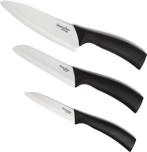 Miniatura 3 de Paquete de cocina: juego de cuchillos de cerámica de 3 piezas (cuchillo de chef de 6.5 pulgadas, cuchillo de rebanar de 5 pulgadas, cuchillo de