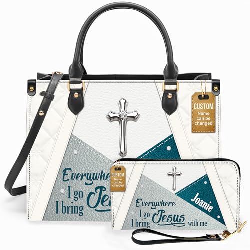 Personalized Leather Handbag for Women – Matching Purse and Wallet Set – Custom Name Church Bags, Gift for Mom