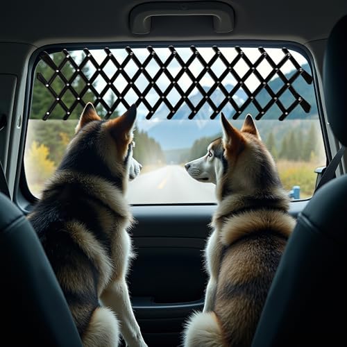 Fudajo Hundeschutzgitter für Autofenster 17,7 x 24 cm, ausziehbares Lüftungsgitter, Frischluftgitter für Haustiere, Fenstergitter schwarz, Gitter für Autos
