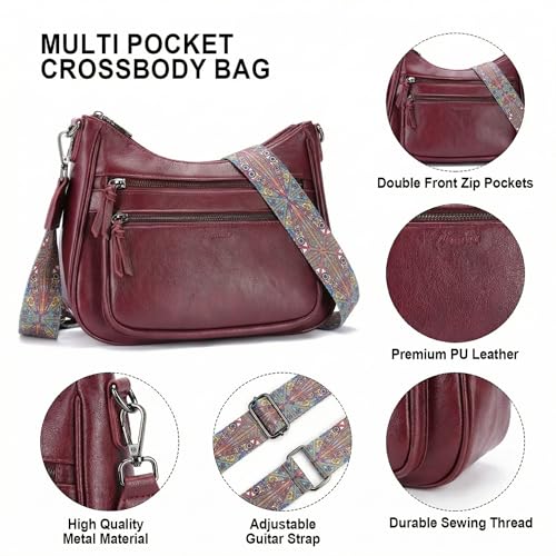 Image of Crossbody Purses for Women Trendy Leather Crossbody Bag,Multi Pocket Shoulder Handbag Lightweight Travel Purse