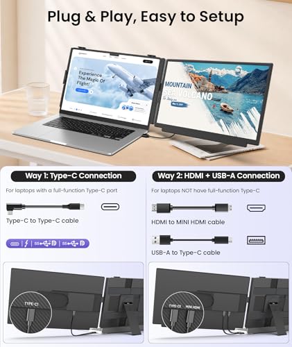 Image of 15.6 inch Laptop Screen Extender, 1080P FHD Detachable Laptop Monitor Extender, One Cable Plug & Play Portable Travel Monitor for 14 inch-17.3 inch Laptop Compatible with Wins /Mac /Chrome /Android