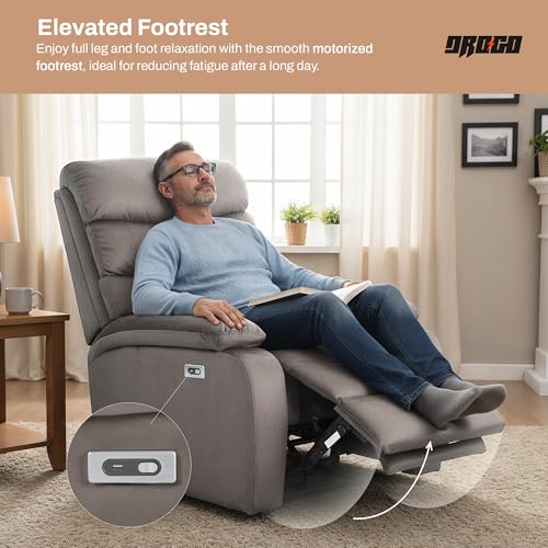 Image of DROGO Valerium Electric Motorised 1 Seater Recliner Sofa with Rapid Recline Technology, Premium Suede Fabric & Padded Body | Recliner Chairs for Home Relax with USB Charge Port (Grey)