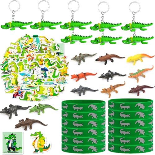 86 Pcs Crocodile Party Favors Include Silicone Wristbands, Keycha...