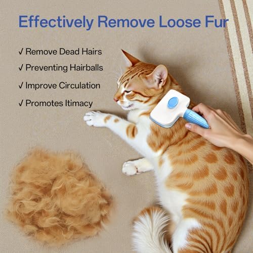 ACE2ACE Dog Brush, Cat Brush for Shedding Long and Short Haired, Self-Cleaning Dog Slicker Brush, Removes Loose Fur for Puppy, Cockapoo, Labrador, Golden Retriever, Pomeranian, Poodle, Rabbits, Blue — view 6