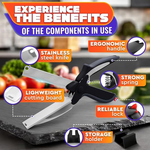 2 in 1 Kitchen Scissors for Food - Stainless Steel Cutting Board Scissors with Safety Lock | 9.6