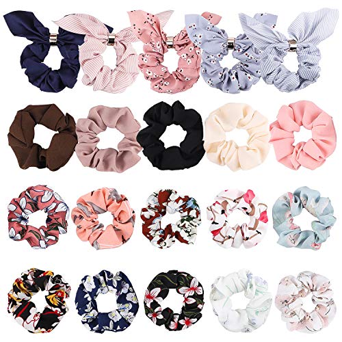 Grobro7 20Pcs Rabbit Ear Hair Scrunchies Bunny Chiffon Hair Ties Bobbles Elastic Easter Hair Bands Cute Soft Ponytail Holder Rabbit Ear Bow Scrunchies, Various Accessories for Women