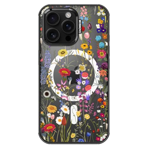 Coque iPhone 16 Pro Max antichoc fleurie et protection MagSafe robuste transparente