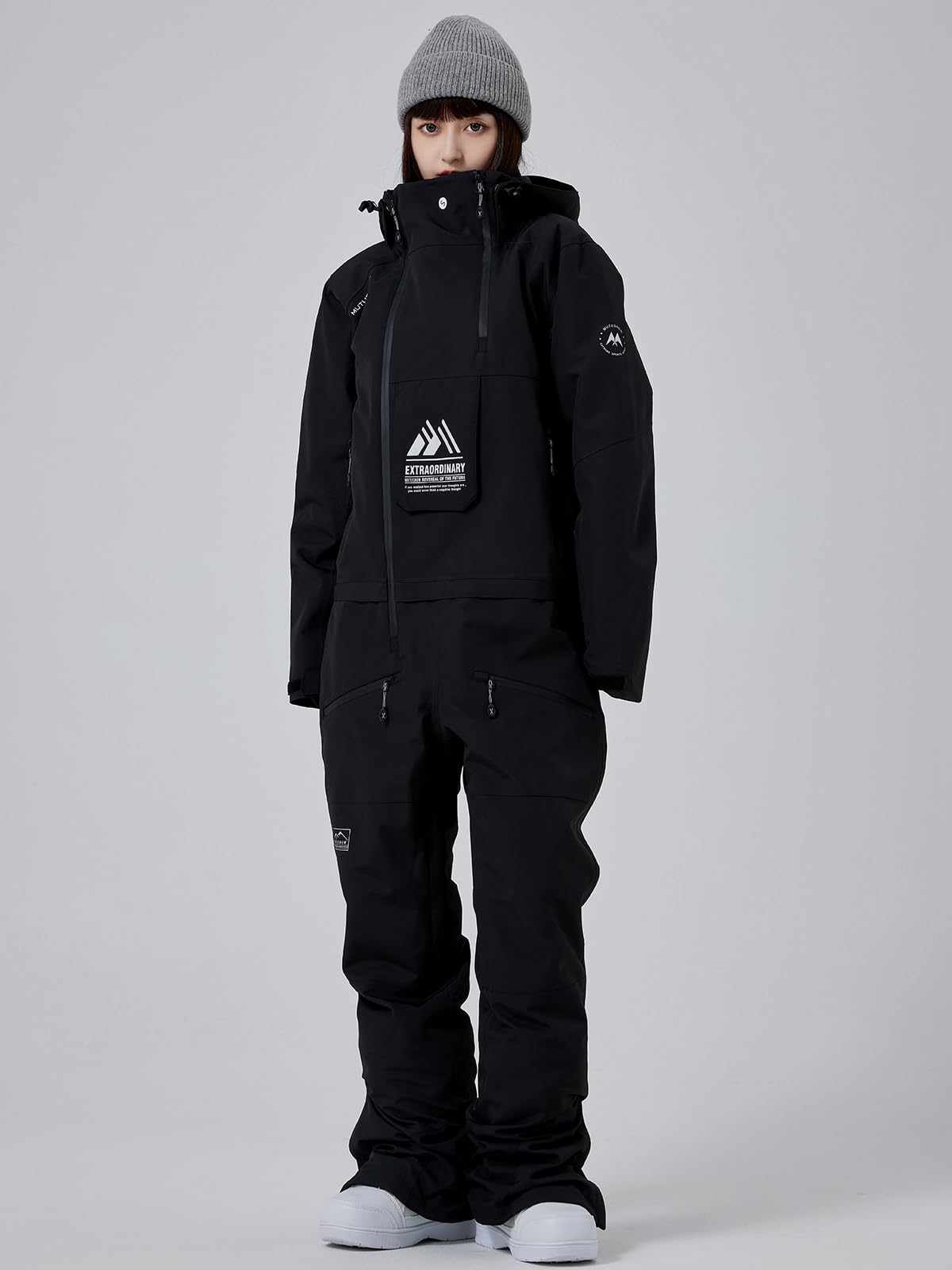 HOUZONIY Einteiler Skioverall Damen Schneeanzug Skioverall Skifahren Skianzüge Overall Jumpsuit Frauen Snowboard Skisuit Outdoor Sport(Schwarz L)