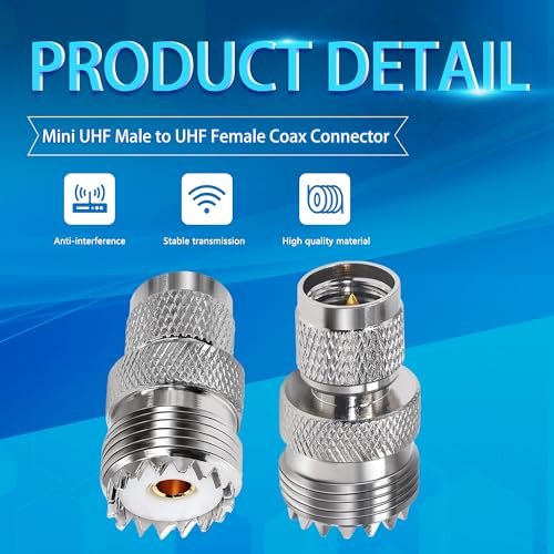 TUOLNK 2 piezas Mini UHF macho a UHF hembra conector coaxial miniatura 3