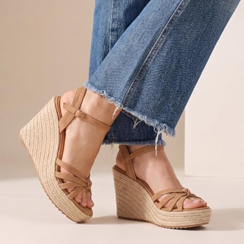Image of VICKI.VICKI Wedges for Women Platform Sandals Wedge Heels for Sandals Comfortable Summer Espadrille Shoes Ankle Strap&Open Toe