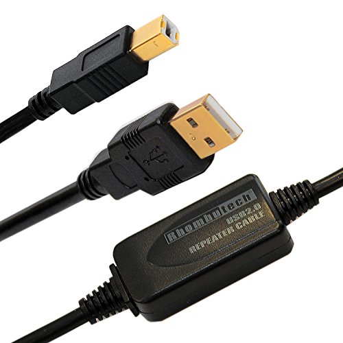 Rhombutech® 15m USB2.0 Anschlusskabel, aktiv mit Signalverstärker, Druckerkabel, A/B USB 2.0 Stecker A auf Stecker B für Brother, HP, Canon, Lexmark, Epson, Dell usw. Vergoldete Kontakte