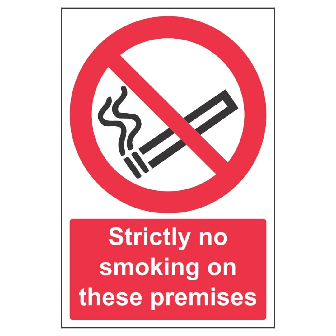 V Safety Strictly No Smoking On These Premises - Portrait 200 x 300 mm - 2mm Super-Tough Rigid Plastic Safety Sign