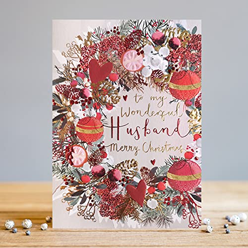 Wonderful Husband Christmas Wreath For Him Greeting Card Blank Inside