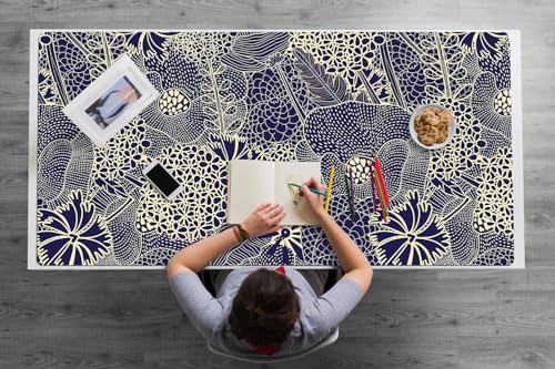 Tapete de Escritura 120x60 cm Protección Antisuciedad Antideslizante Para Oficina o Hogar Multifuncional Fácil de Limpiar Impermeable Resistente al Agua PVC Vinilo - Patrón azul